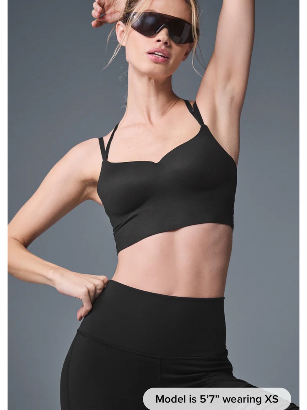ALO Yoga Black Seamless Double-Strap Crop Bralette Alosoft Molded Fantasy Bra